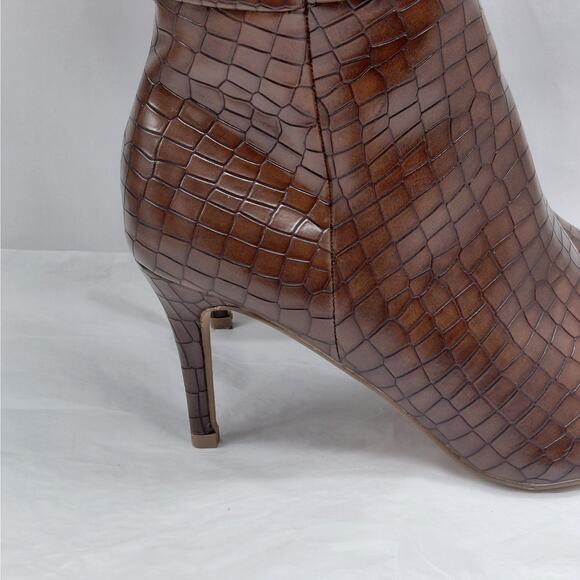 Alicepub Knee High Boots Women’s 9.5 Brown Croc Faux Leather Pointed Toe Zip - Picture 5 of 16